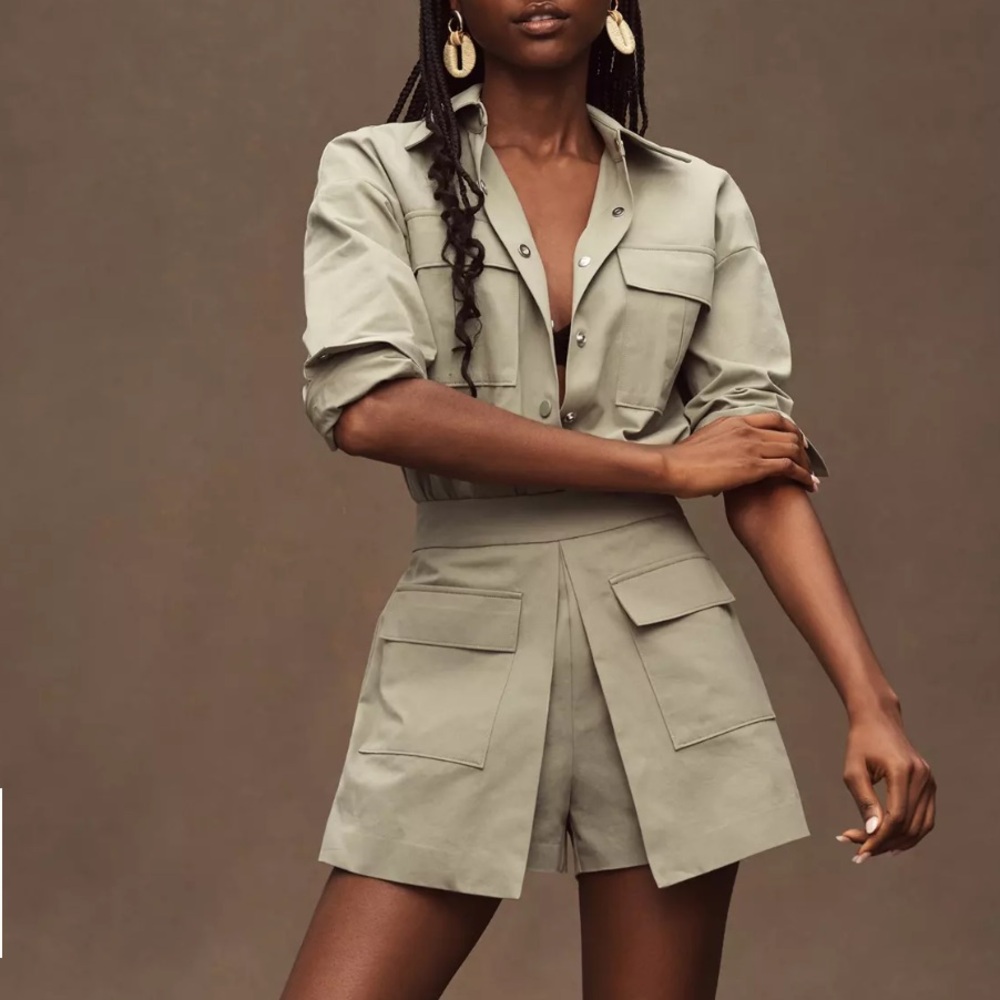 Mare Mare Long-Sleeve Utility Romper Olive Green